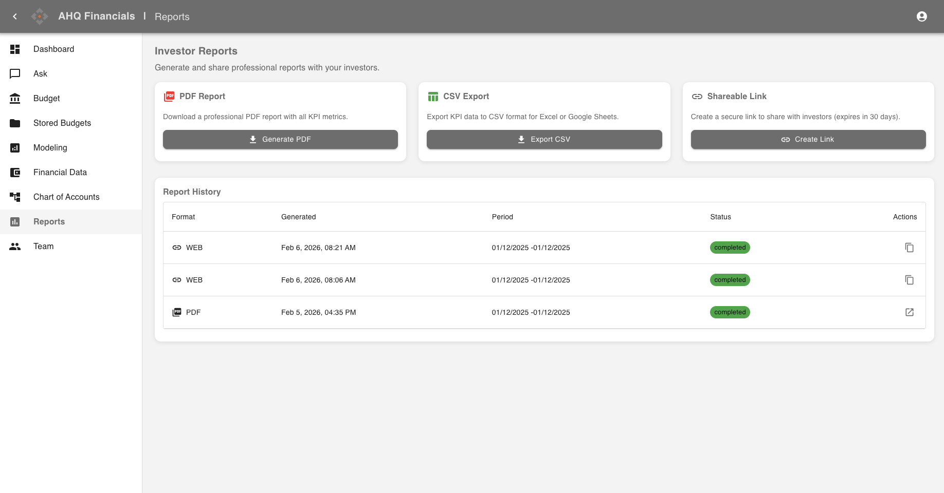 Board-ready reports in a single click