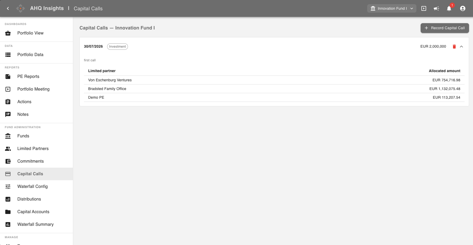 Issue capital calls with per-LP allocations done for you